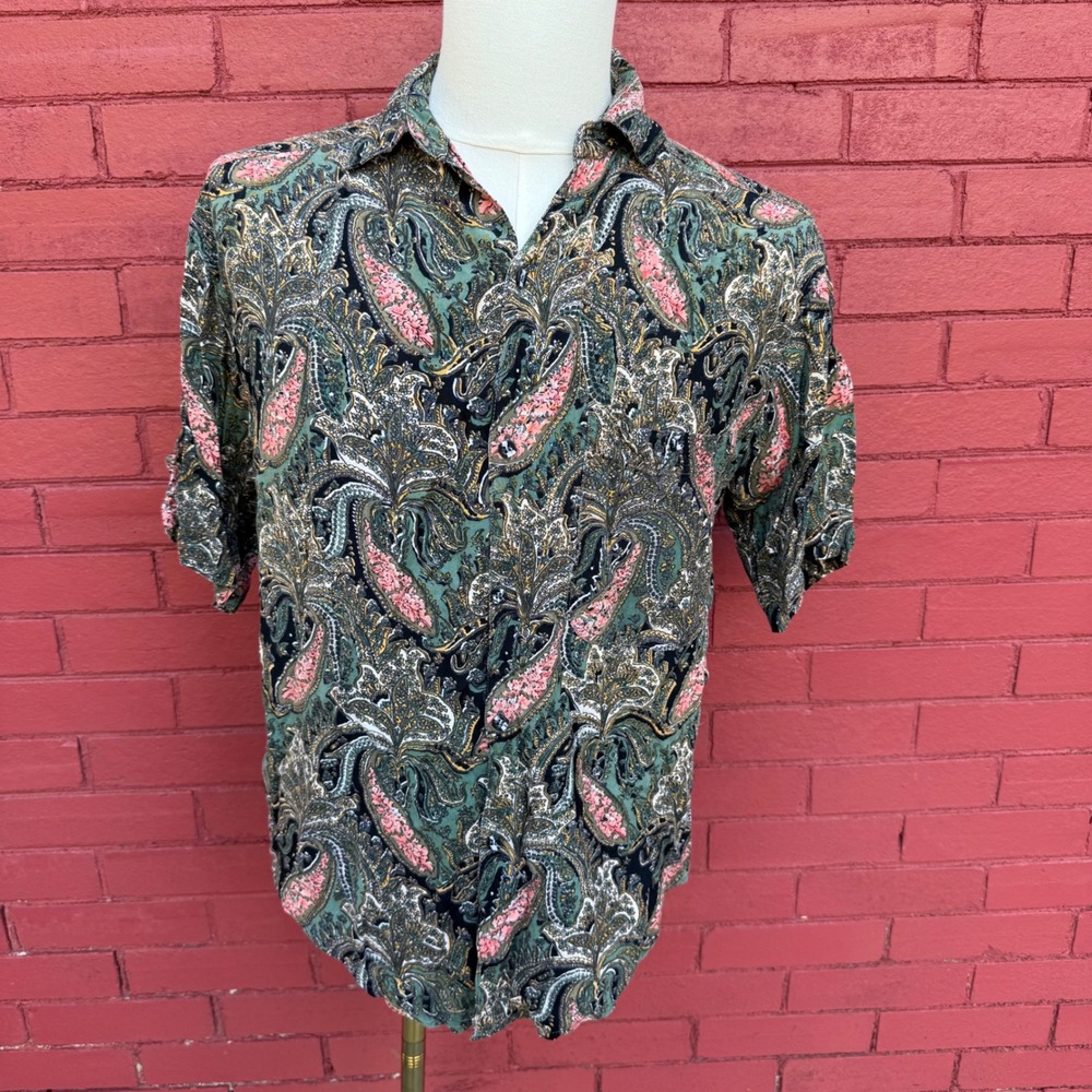 Mens Goouch Single Needle Tailoring‎ Nepal Rayon Paisley Shirt Small